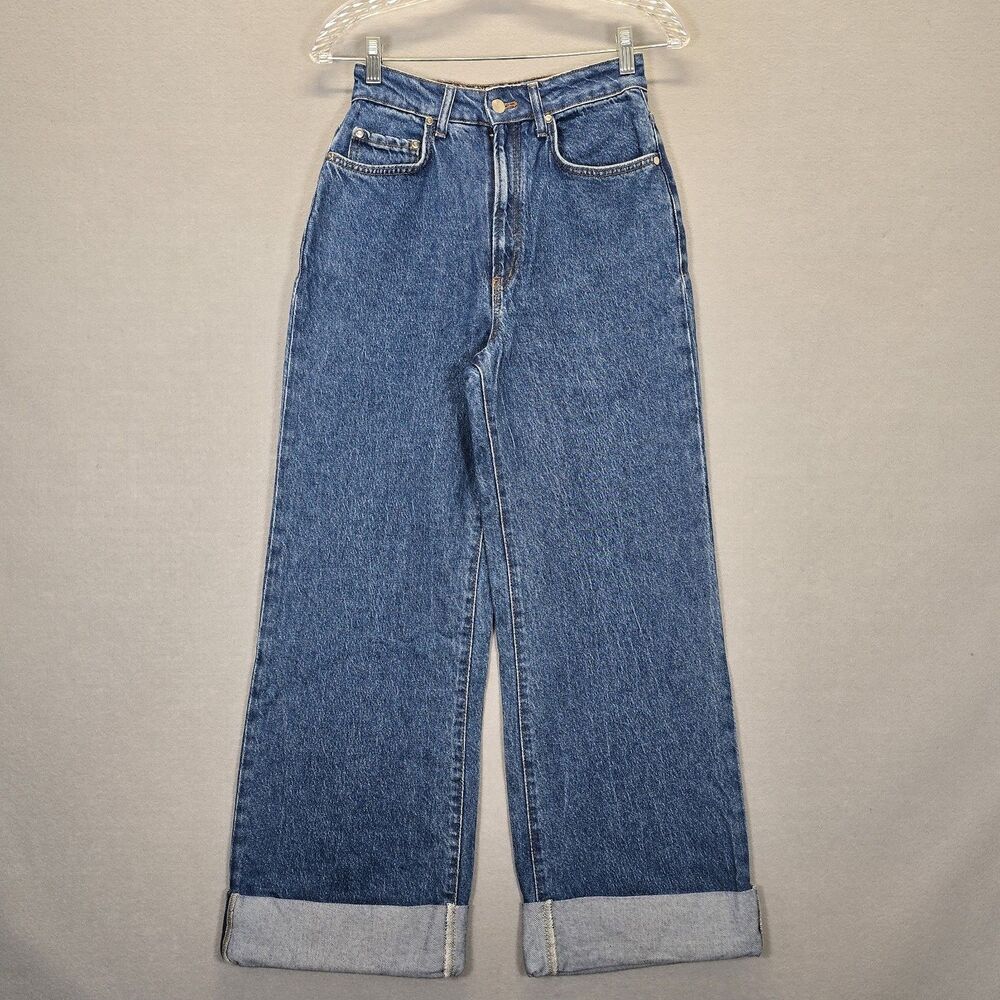 Anthropologie Pilcro High Rise Wide Leg Cuffed Jeans Size 27P (25 X 28 )